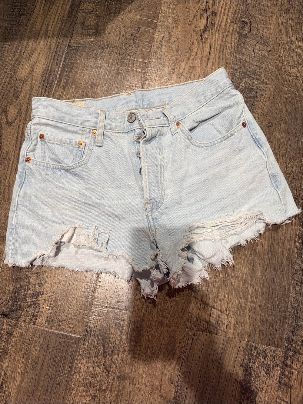 Levi's 501 Premium Super Light Blue Distressed Denim Shorts 26